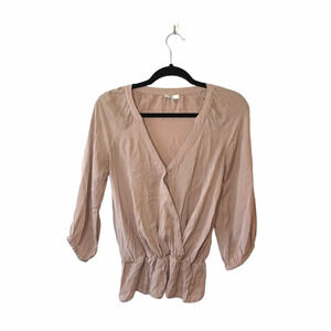 Joie 100% Silk Blush Pink Surplice Wrap Front Ruffle Hem Blouse Small Women’s